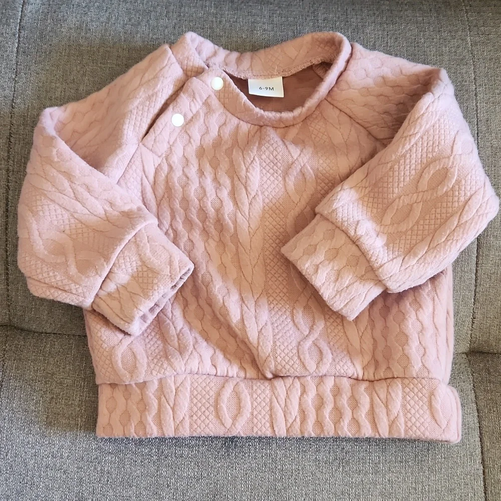 Baby Long Sleeve Pullover Sweatshirt & Pants Set 2pcs light pink